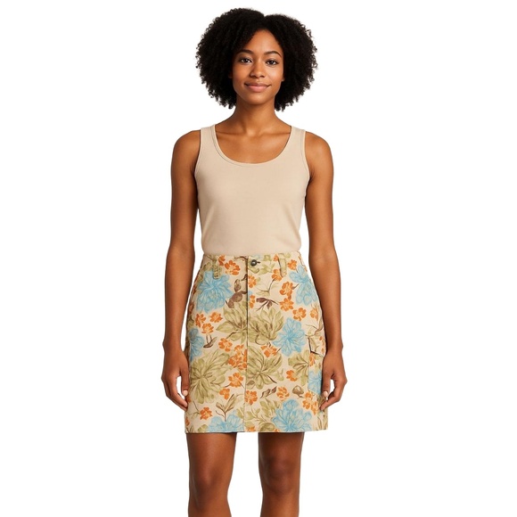 EDDIE BAUER Women’s Cargo Skirt Size 16 Floral Print 100% Cotton Casual - Picture 1 of 7